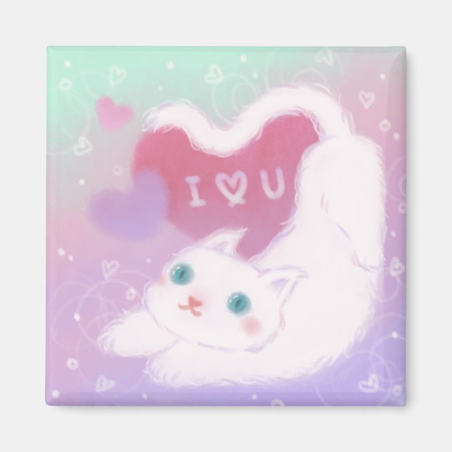 Frohen Valentinstag mit flauschiger weißer Katze Magnet (Vorne)