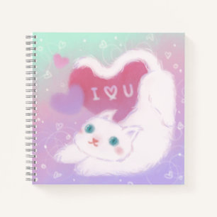 Frohen Valentinstag mit flauschiger weißer Katze Notizbuch
