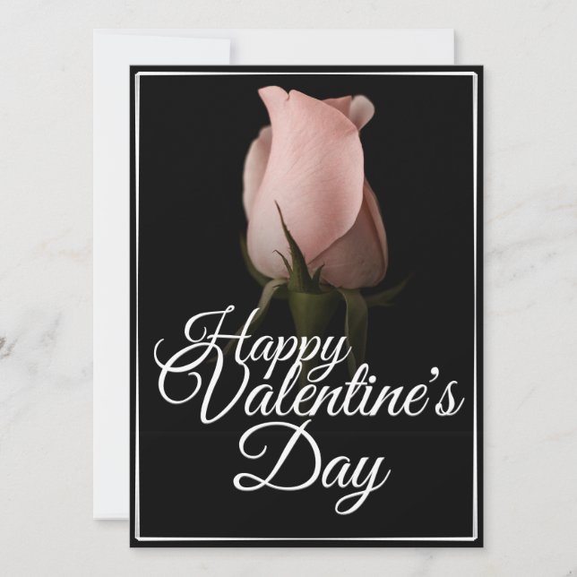 Frohen Valentinstag mit rosa Rose (Vorderseite)