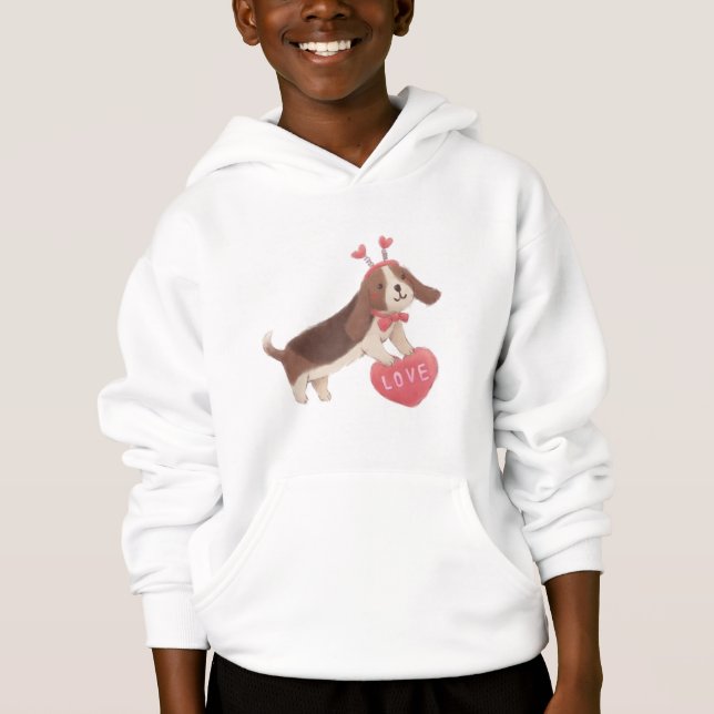 Frohen Valentinstag mit Welpe Hoodie (Vorderseite)