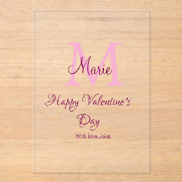 Frohen Valentinstag Monogramm rosa Name Liebe Mädc Acryleinladungen