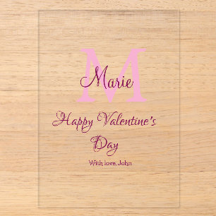 Frohen Valentinstag Monogramm rosa Name Liebe Mädc Acryleinladungen