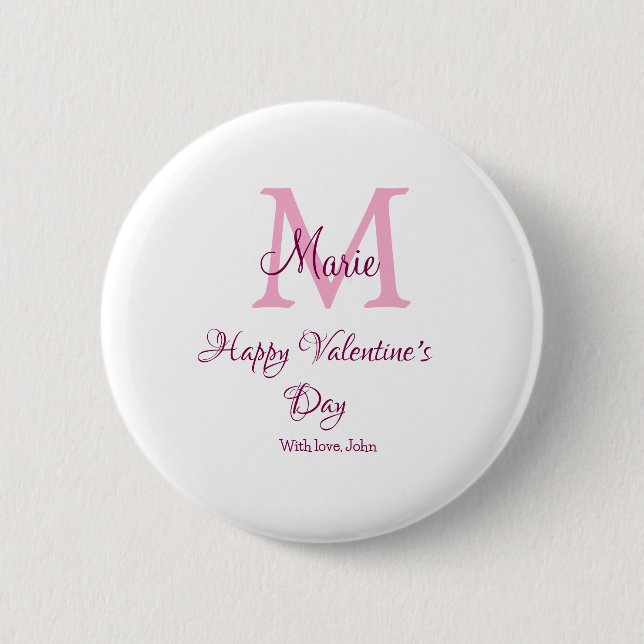 Frohen Valentinstag Monogramm rosa Name Liebe Mädc Button (Vorderseite)