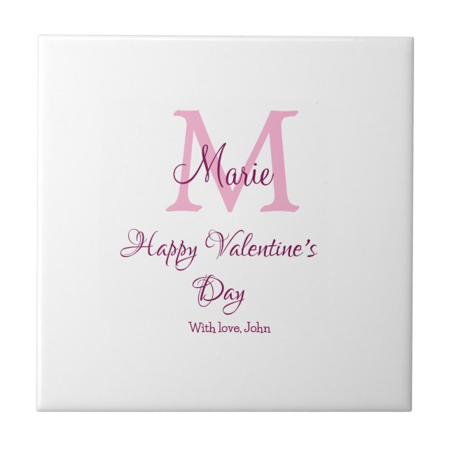 Frohen Valentinstag Monogramm rosa Name Liebe Mädc Fliese (Vorderseite)