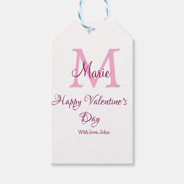 Frohen Valentinstag Monogramm rosa Name Liebe Mädc Geschenkanhänger (Vorderseite)