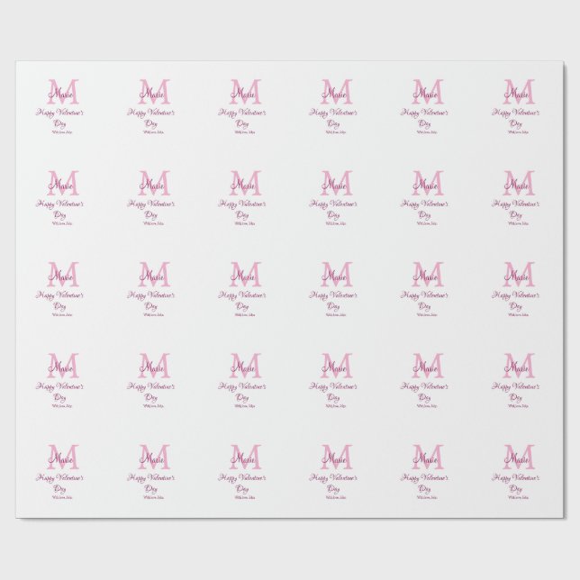Frohen Valentinstag Monogramm rosa Name Liebe Mädc Geschenkpapier (Flach)