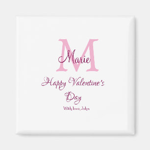 Frohen Valentinstag Monogramm rosa Name Liebe Mädc Magnet