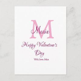 Frohen Valentinstag Monogramm rosa Name Liebe Mädc Postkarte