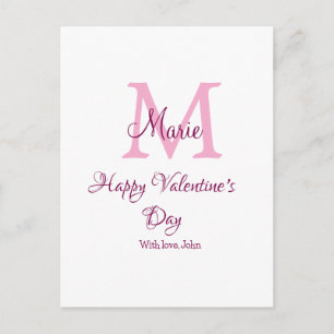Frohen Valentinstag Monogramm rosa Name Liebe Mädc Postkarte
