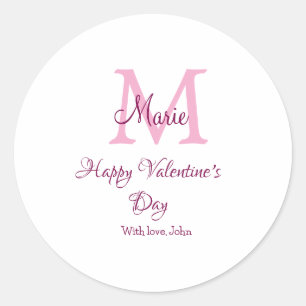 Frohen Valentinstag Monogramm rosa Name Liebe Mädc Runder Aufkleber