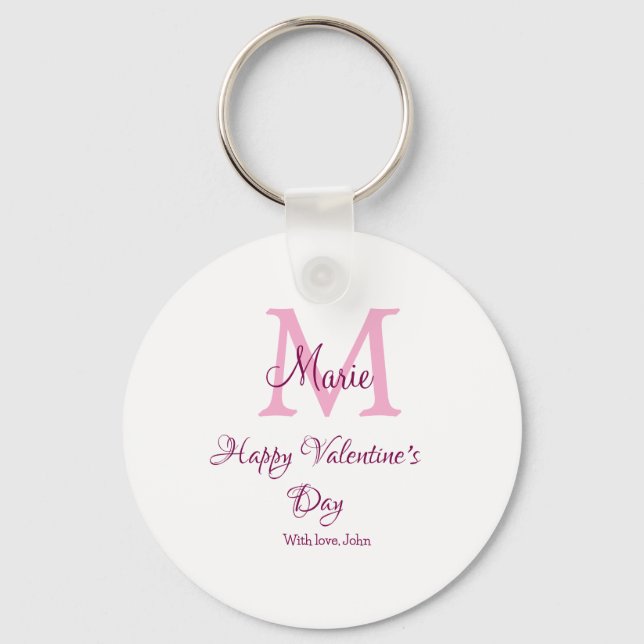 Frohen Valentinstag Monogramm rosa Name Liebe Mädc Schlüsselanhänger (Vorderseite)