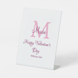 Frohen Valentinstag Monogramm rosa Name Liebe Mädc Sockelschild