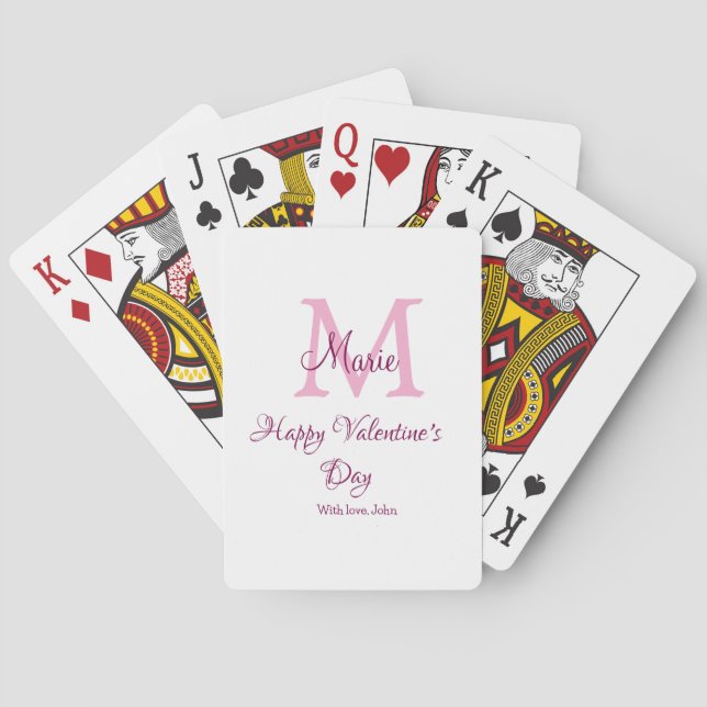 Frohen Valentinstag Monogramm rosa Name Liebe Mädc Spielkarten (Rückseite)
