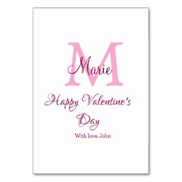 Frohen Valentinstag Monogramm rosa Name Liebe Mädc Tischnummer