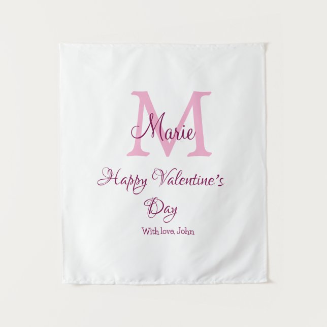 Frohen Valentinstag Monogramm rosa Name Liebe Mädc Wandteppich (Vorderseite)