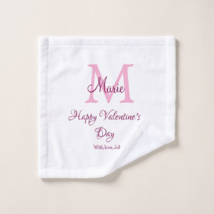 Frohen Valentinstag Monogramm rosa Name Liebe Mädc Waschlappen