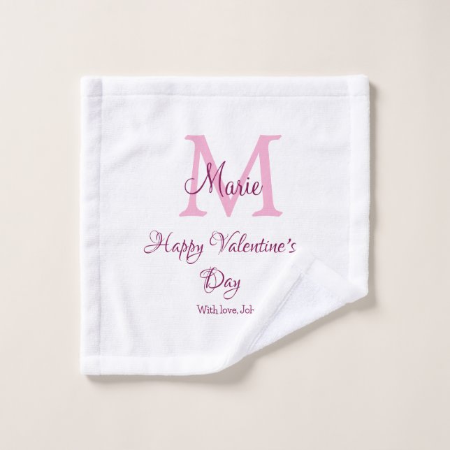 Frohen Valentinstag Monogramm rosa Name Liebe Mädc Waschlappen (Waschlappen)