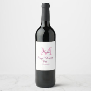 Frohen Valentinstag Monogramm rosa Name Liebe Mädc Weinetikett
