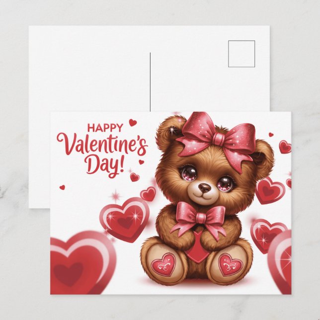 Frohen Valentinstag Ourson -8 Postkarte (Vorne/Hinten)