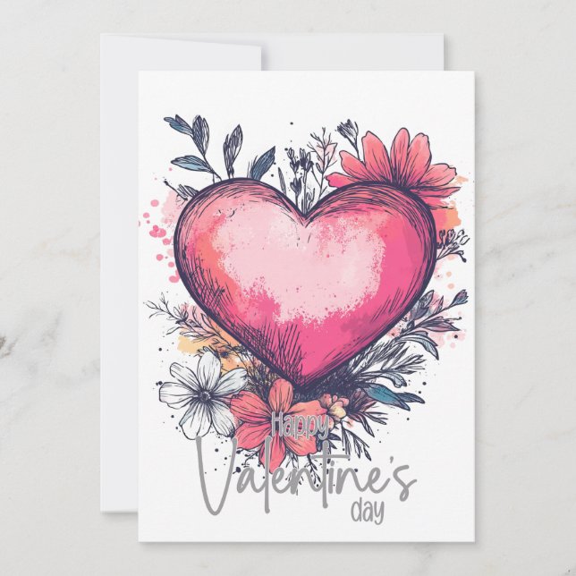 Frohen Valentinstag – Romantisches Herz & Garten Karte (Vorderseite)