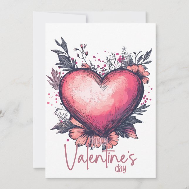 Frohen Valentinstag – Romantisches Herz & Garten Karte (Vorderseite)