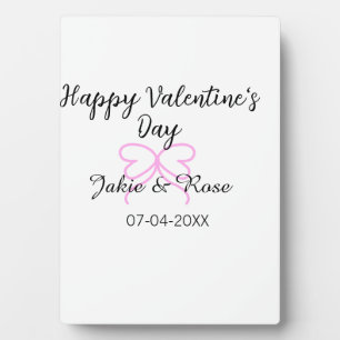 Frohen Valentinstag rosa Herz-Schleife Name Datum Fotoplatte