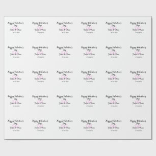 Frohen Valentinstag rosa Herz-Schleifen-Name Datum Geschenkpapier