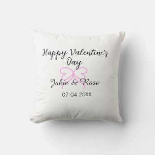 Frohen Valentinstag rosa Herz-Schleifen-Name Datum Kissen