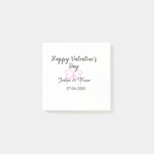 Frohen Valentinstag rosa Herz-Schleifen-Name Datum Post-it Klebezettel