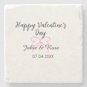 Frohen Valentinstag rosa Herz-Schleifen-Name Datum Steinuntersetzer