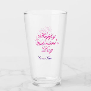 Frohen Valentinstag rosa lila xoxo Liebe Name c Glas