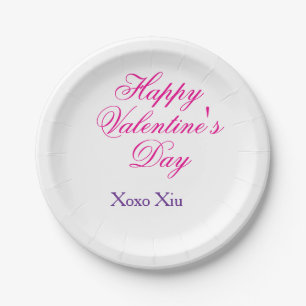 Frohen Valentinstag rosa lila xoxo Liebe Name c Pappteller