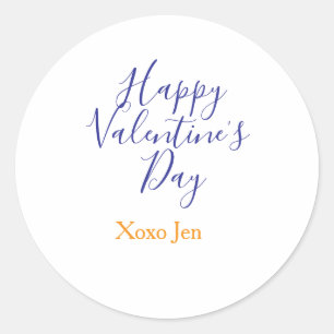 Frohen Valentinstag rosa lila xoxo Liebe Name c Runder Aufkleber