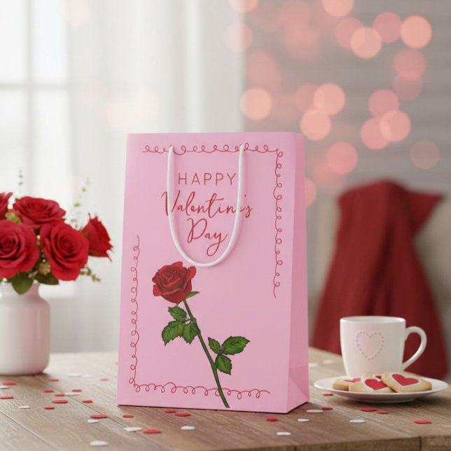 Frohen Valentinstag Rose Custom Mittlere Geschenktüte (Von Creator hochgeladen)
