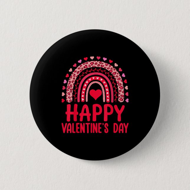 Frohen Valentinstag Rote Herzen Regenbogen Leopard Button (Vorderseite)