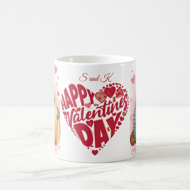Frohen Valentinstag Rotes Herz und Name Kaffeetasse (Mittel)