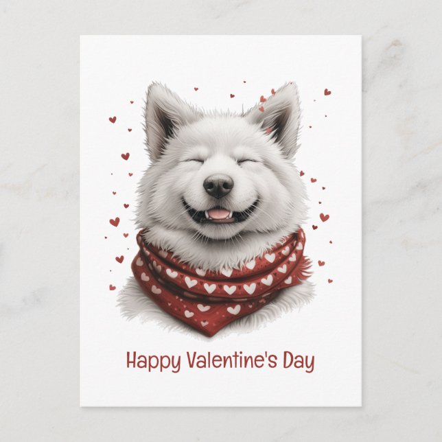 Frohen Valentinstag Samojede-Hund Postkarte (Vorderseite)