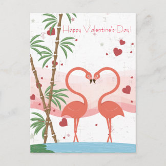 Frohen Valentinstag Süßer Flamingo-Herzen-Bambus Feiertagspostkarte