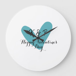 Frohen Valentinstag Türkis-Herz-Name-Buchstabe Große Wanduhr