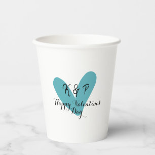 Frohen Valentinstag Türkis Herz Name Buchstabe Pappbecher