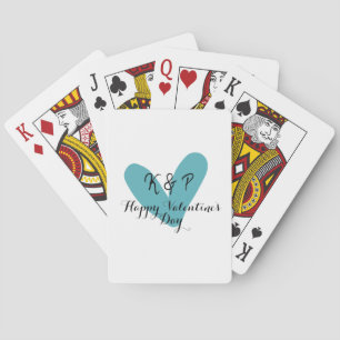 Frohen Valentinstag Türkis-Herz-Name-Buchstabe  Spielkarten