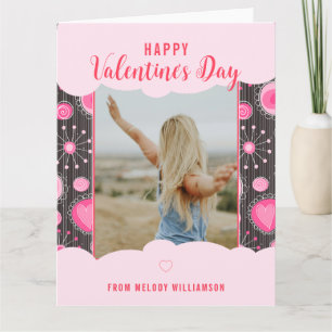 Frohen Valentinstag Whimsical Rosa Herzen Blumen N Karte