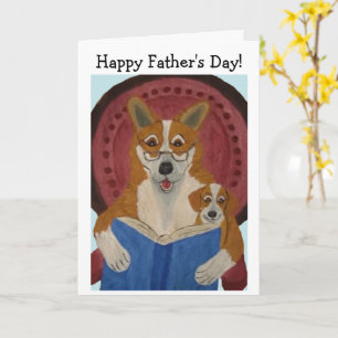 Frohen Vatertag Corgi liest einem Welpen vor Karte