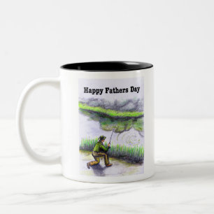 Frohen Vatertag Karte Angeln nach Forelle Lachs Tw Zweifarbige Tasse