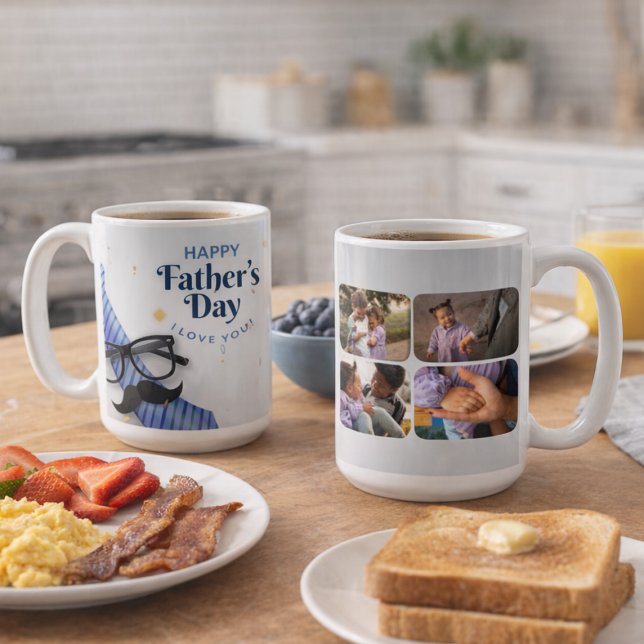Frohen Vatertag – Krawatte, Schnurrbart & Erinneru Kaffeetasse (Happy Father’s Day – Tie, Mustache & Memories Coffee Mug)