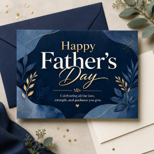 Frohen Vatertag Navy Gold Botanisches Blatt Dad-Ku Postkarte