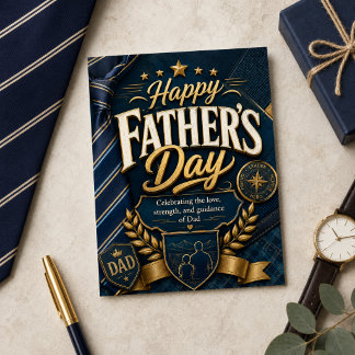 Frohen Vatertag Navy Gold Krawatte Dad Held Liebe Feiertagspostkarte