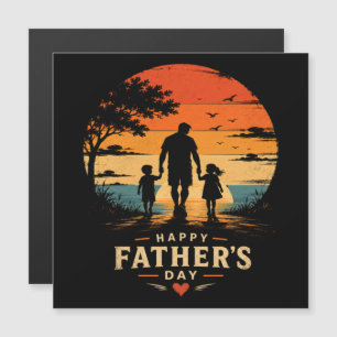 Frohen Vatertag Retro Sonnenuntergang Vater Sohn Magnetkarte