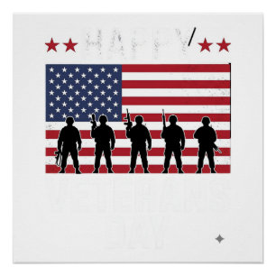 Frohen Veteranentag Flagge Silhouette Vektor Desig Poster