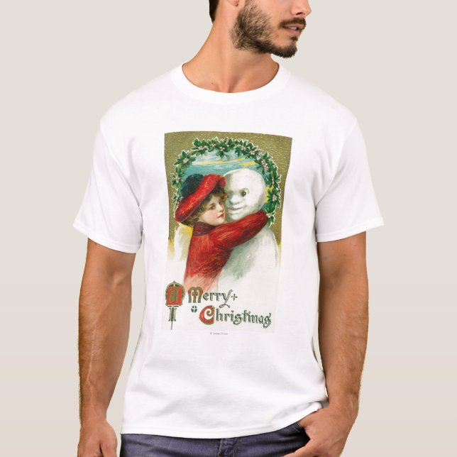 Frohen Weihnachten, die Schneemann-Szene umarmen T-Shirt (Vorderseite)